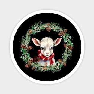 Winter Baby Goat Wreath Magnet